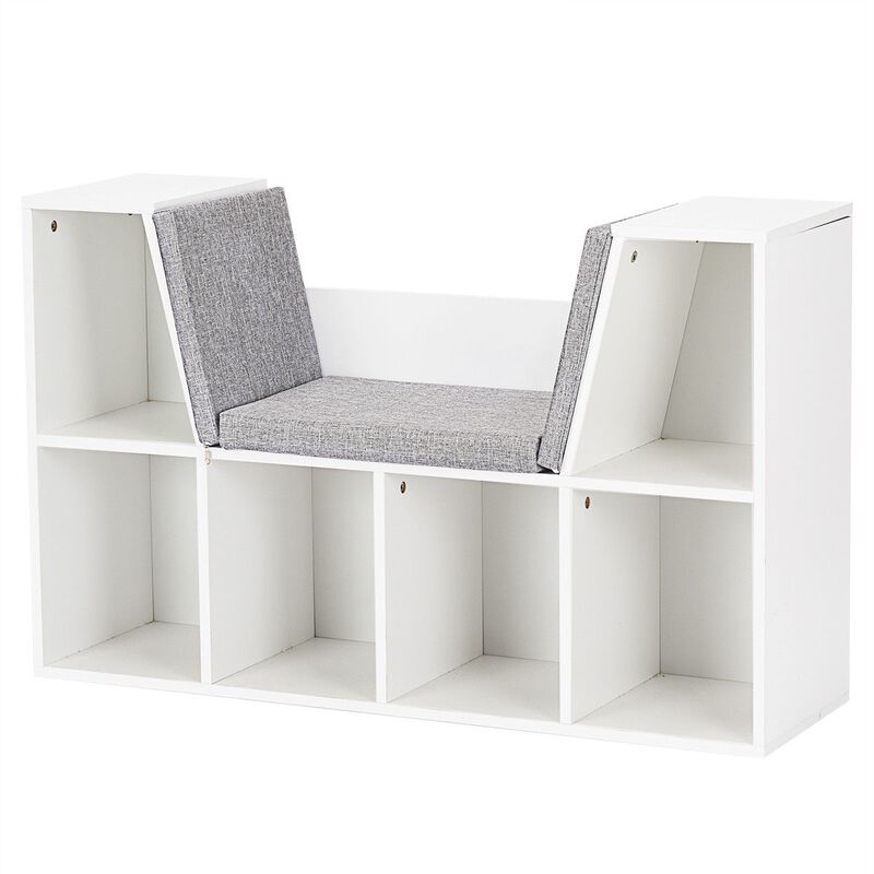 6-Cubby Kid Storage Bookcase Cushioned Reading Nook