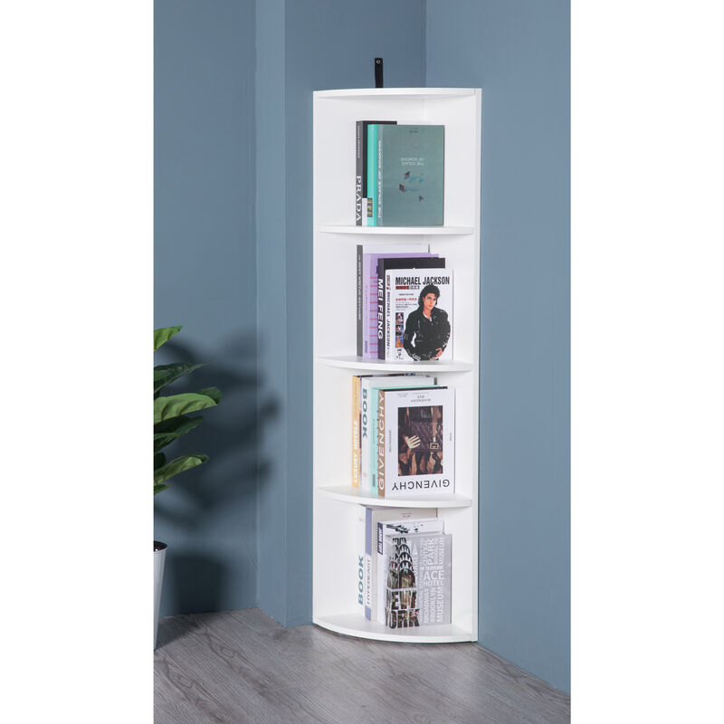 Durable 4-Tier Wooden Corner Bookshelf, Perfect for Tiny Home, Office Space, Living Room, Shelves for Bedroom, Classroom, and Library Shelving Needs, White