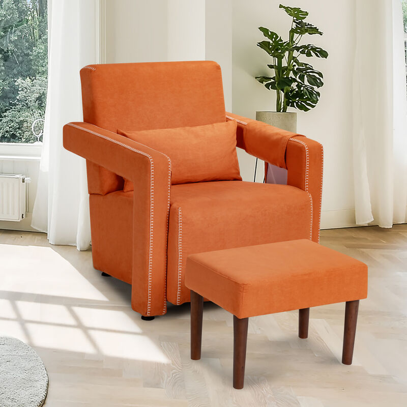 Modern Berber Fleece Single Sofa Chair with Ottoman and Waist Pillow
