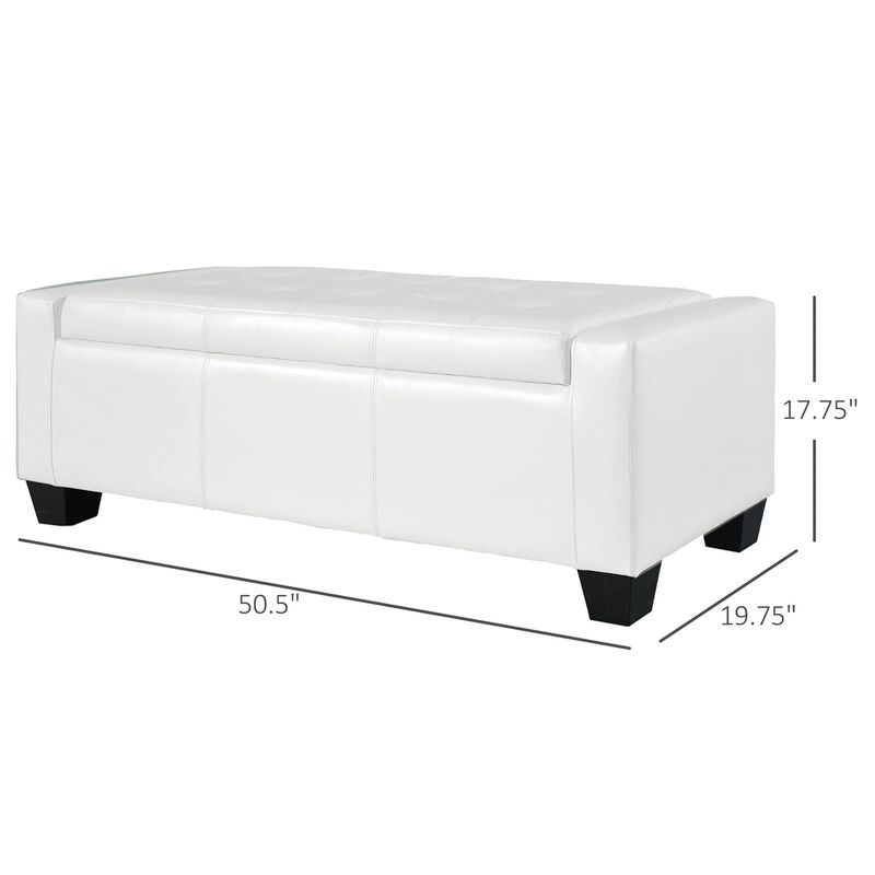 Sleek Multifunctional Bench: 50.5" White Faux Leather Ottoman with Storage