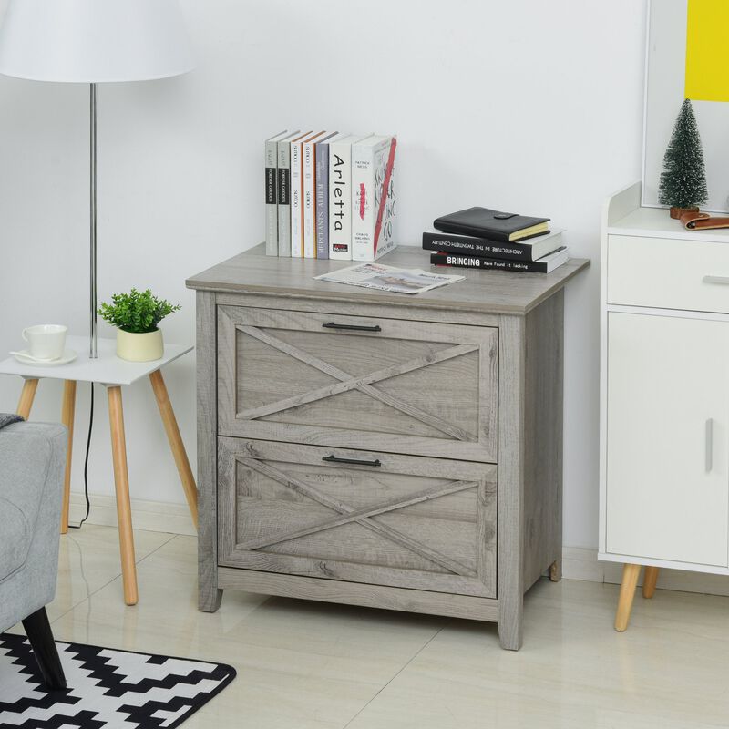 Retro Wooden 2-Drawer Lateral File Chest Cabinet Pedestal for Document Storage with Hanging Bar for Letter/Legal Size, Grey