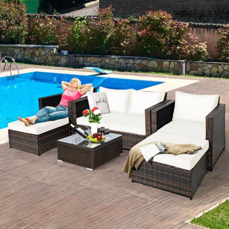 Hivvago 5 Pieces Patio Rattan Furniture Set with Removable Cushions