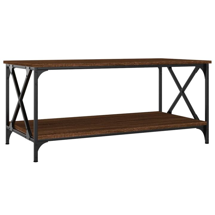 Coffee Table Brown Oak 39.4"x19.7"x17.7" Engineered Wood and Iron