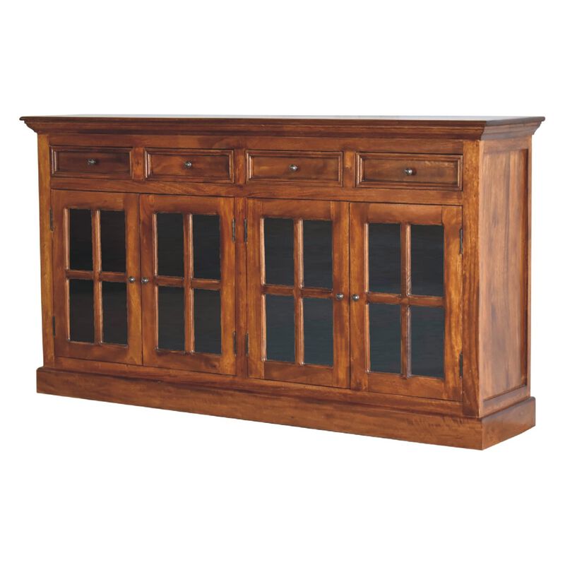 Solid Wood Large Chestnut Sideboard with 4 Glazed Doors