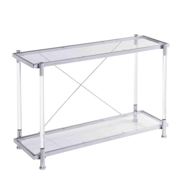 43.31" Chrome Glass Sofa Table, Acrylic Side Table, Console Table for Living Room& Bedroom