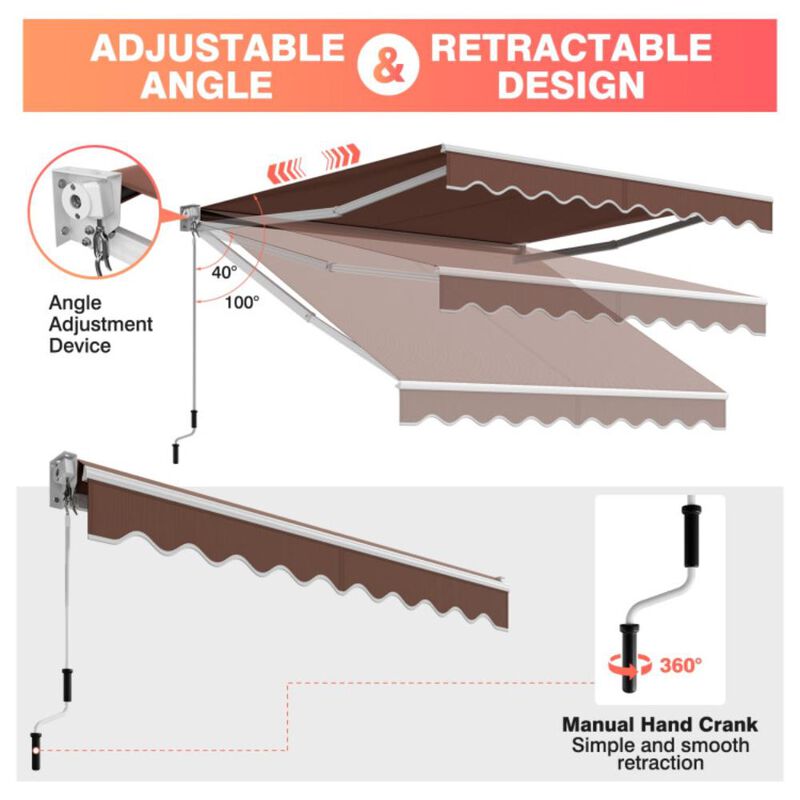 Hivvago 8 x 6.6 Feet Patio Retractable Awning with Manual Crank Handle