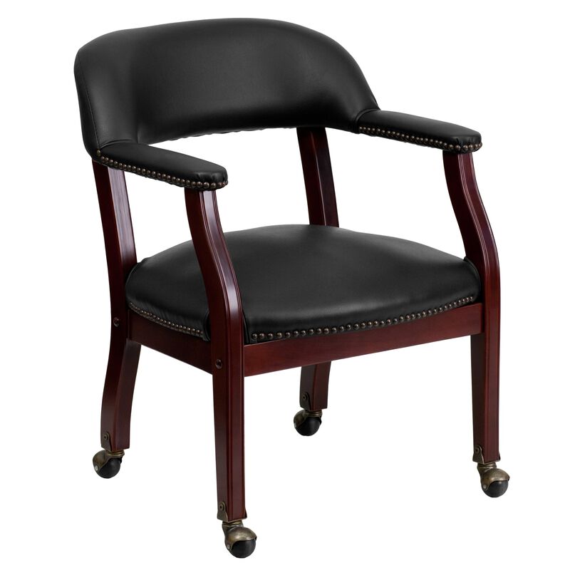 Flash Furniture Sarah Black Vinyl Luxurious Conference Chair with Accent Nail Trim and Casters