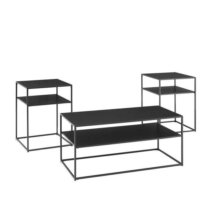 Braxton 3Pc Coffee Table Set Matte Black - Coffee Table & 2 End Tables