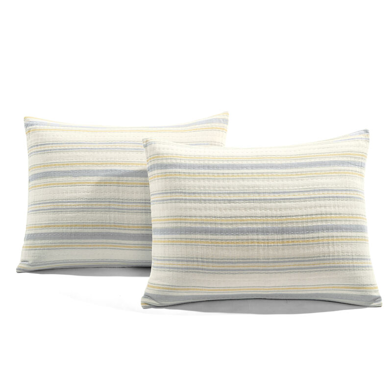 Solange Stripe Kantha Pick Stitch Yarn Dyed Cotton Woven Quilt/Coverlet 3Pc Set