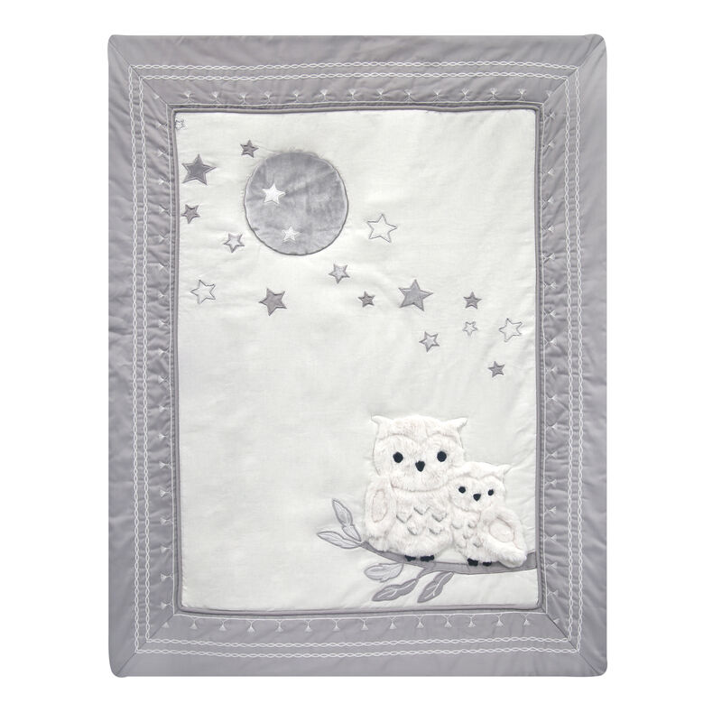 Lambs & Ivy Luna White/Gray Celestial Owl 4-Piece Nursery Baby Crib Bedding Set