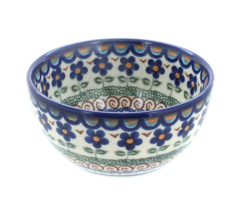 Blue Rose Polish Pottery Aztec Flower Dessert Bowl