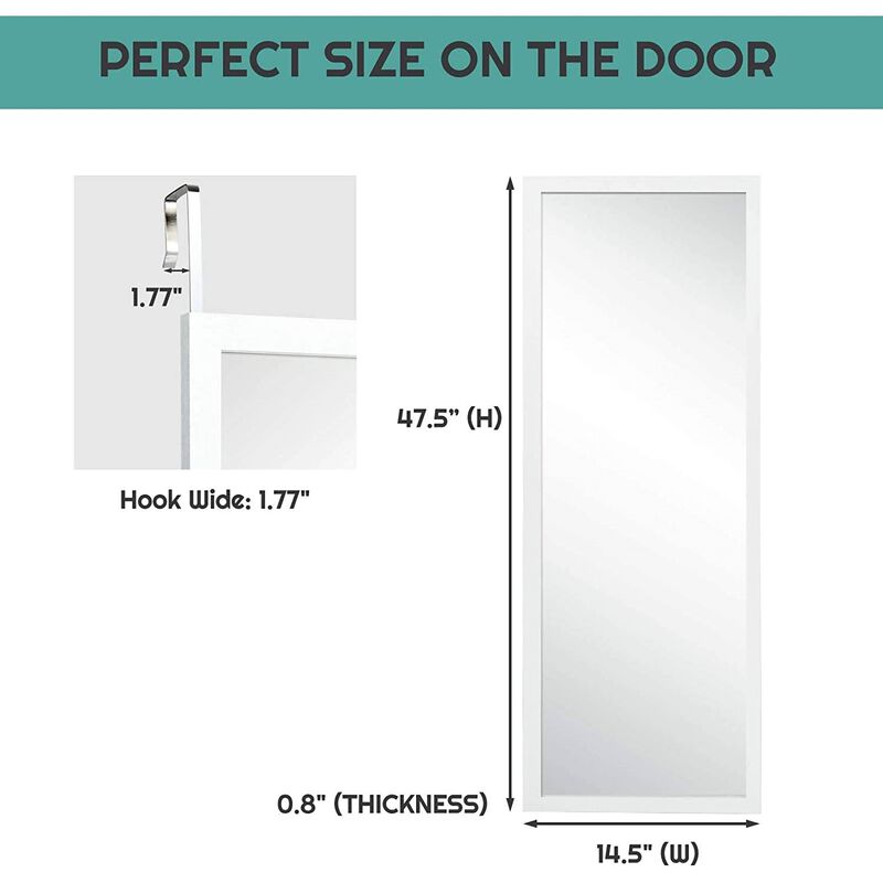 QuikFurn White Full Length Bedroom Mirror with Over the Door or Wall Mounted Design