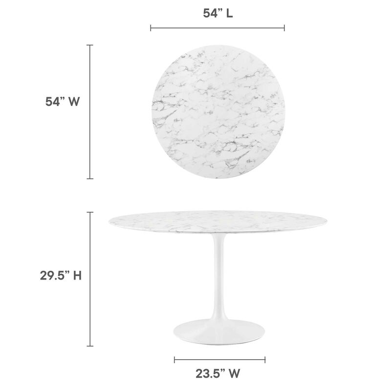 Modway - Lippa 54" Round Artificial Marble Dining Table White