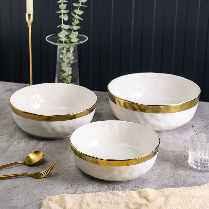 Stone Lain Florian Porcelain Serving Bowl Set 3 Piece, Green