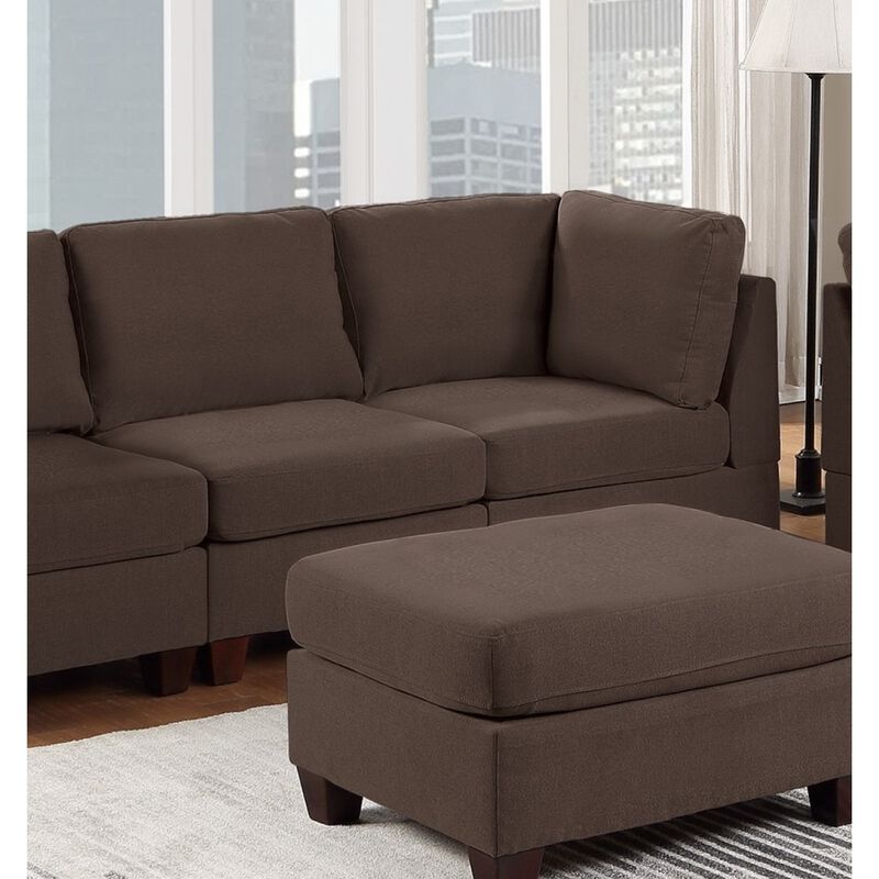Living Room Furniture Ottoman Black Coffee Linen Like Fabric 1pc Cushion Ottoman Wooden Legs
