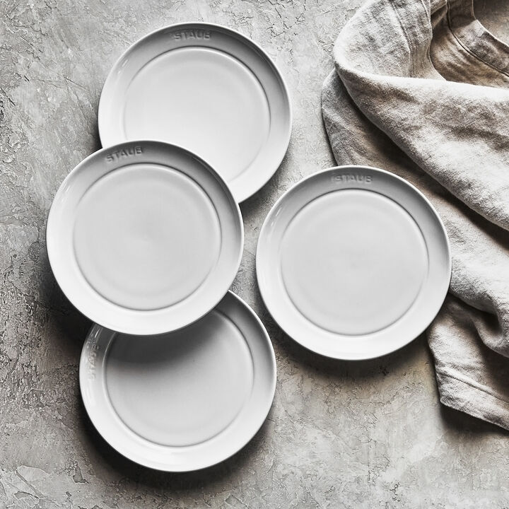 Staub Ceramic Dinnerware 4-pc 6-inch Appetizer Plate Set - White Truffle