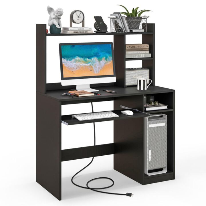 Hivvago Home Office Computer Desk with Bookcase Keyboard Tray and CPU Stand