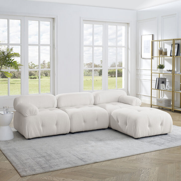 Modular Sectional Sofa, Button Tufted Designed and DIY Combination, L Shaped Couch with Reversible Ottoman, Ivory Teddy Fabric