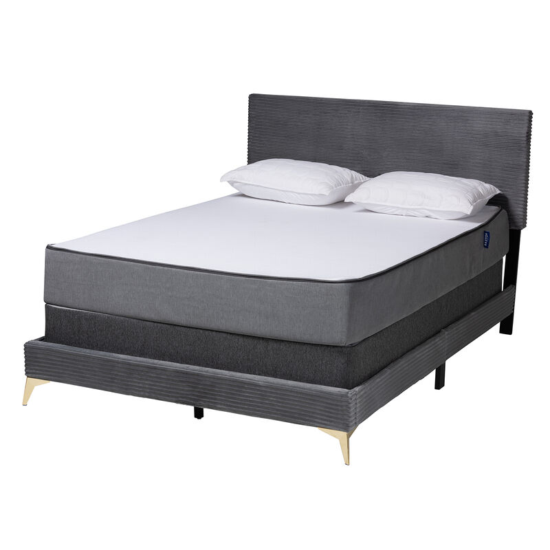 Baxton Studio Abberton Modern and Contemporary Black Velvet and Gold Metal Queen Size Panel Bed