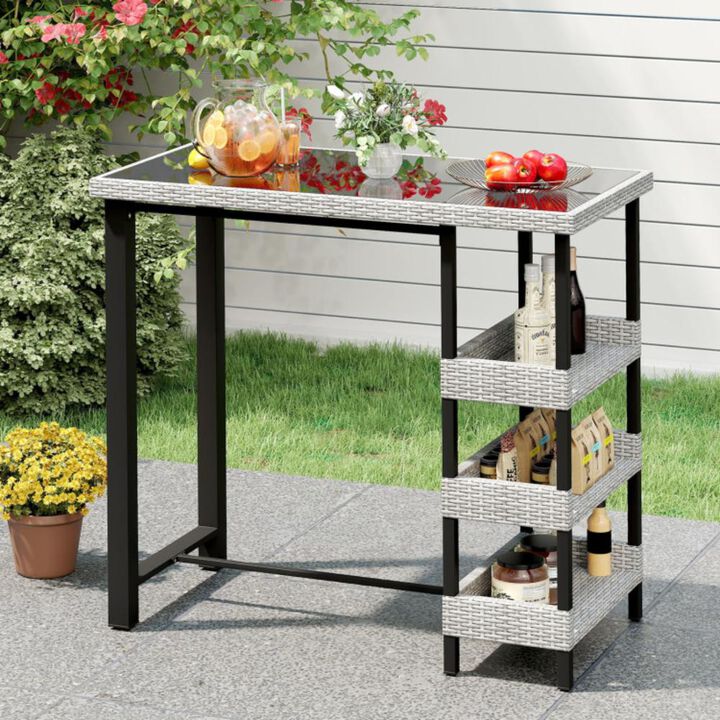Hivvago 43.5 Inch Outdoor Bar Table with Tempered Glass Top