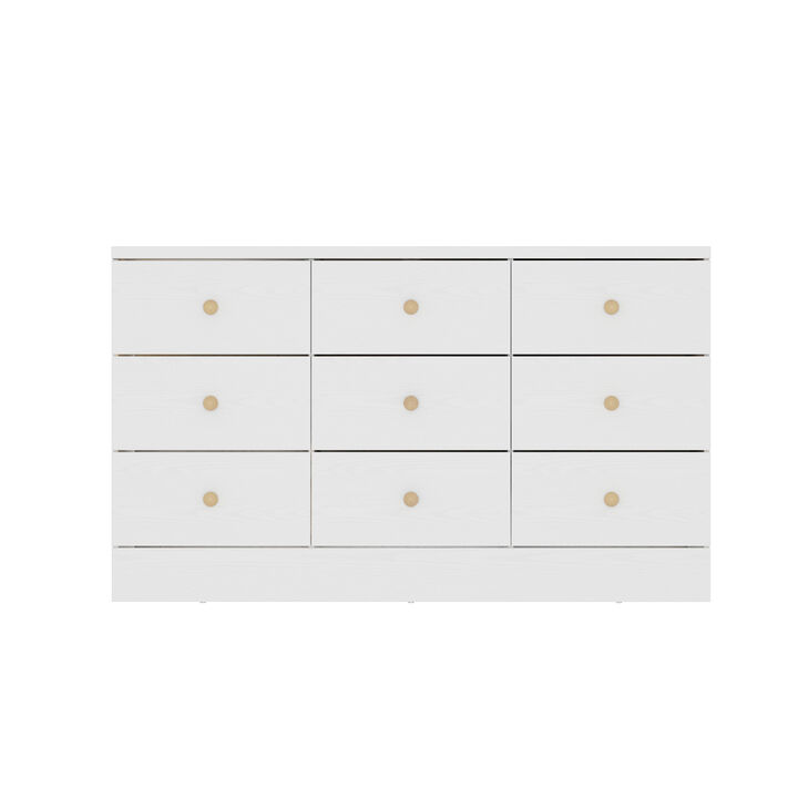 White 9 Drawer Dresser for Bedroom, 47.2&ldquo;L Wooden Double Dresser, Modern Chest of Drawers Storage Organizer Dresser for Entryway Hallway