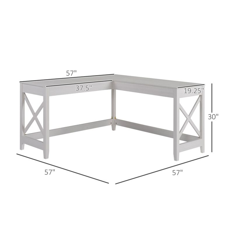 57" L-Shaped Corner Desk, Computer Home Office Desk and Writing Table, White