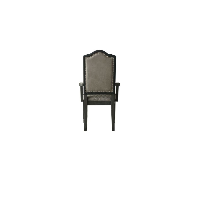 House Beatrice ARMCHAIR, Two Tone Beige Fabric & Charcoal Finish