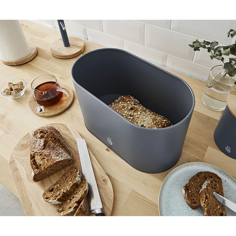 Swan - Nordic Collection Bread Bin with Bamboo Lid, 15cm x 15cm x 35cm