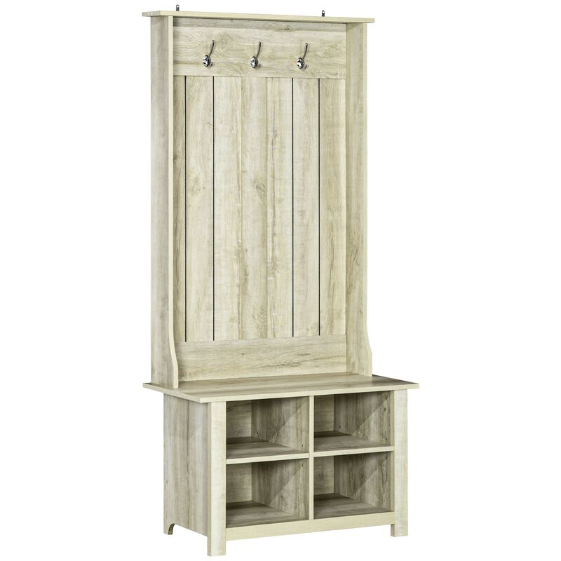 White Entryway Organizer: Hall Tree with Shoe Bench & Coat Rack