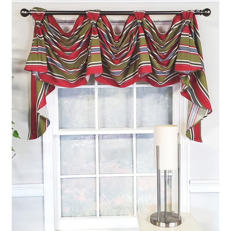 RLF Home Luxurious Modern Design Nigel Stripe Victory Swag 3-Scoop Window Valance 50" x 25" Ruby