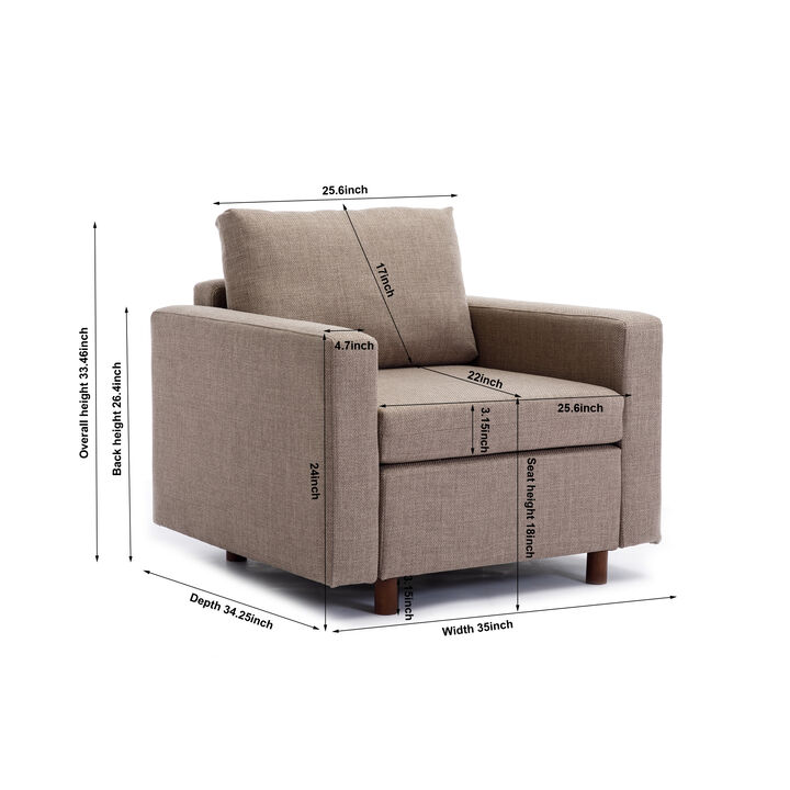 Single Seat Module Sofa Sectional Couch,Cushion Covers Non-removable and Non-Washable,Brown