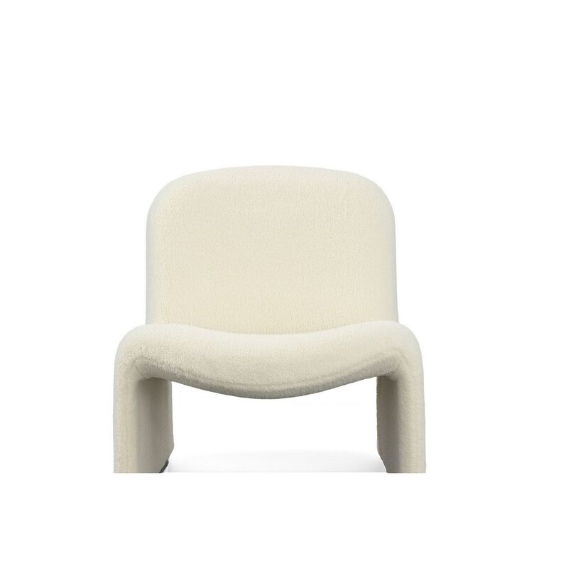 32 Inch Accent Chair, Curved Sloped Back, Off White Fabric Upholstery - Benzara