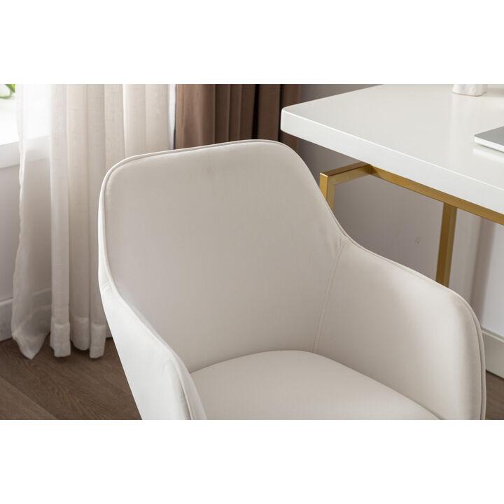 Adjustable modern velvet office chair, ivory