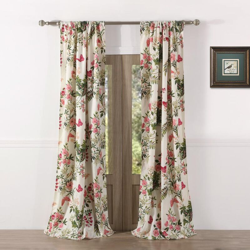 Greenland Home Fashion Butterflies Window Curtain Panels Pair with 2 Matching tie backs - 2 - piece - Multi 42x84"