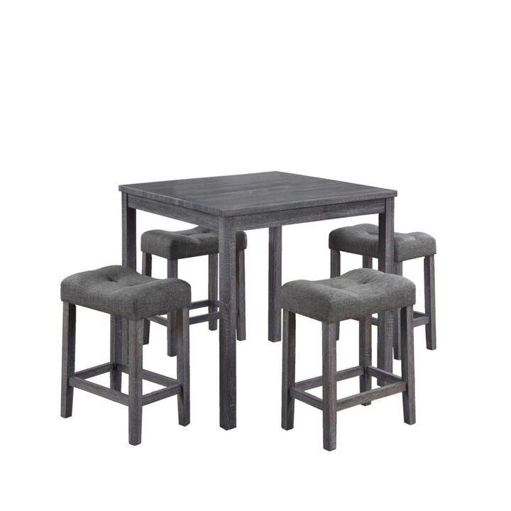 Lucian Gray 5 Piece Counter Height 36" PUb Table Set with Tufted Gray Linen Stools