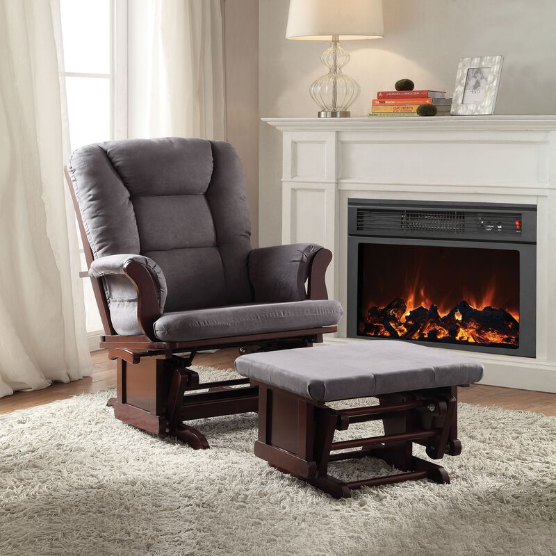Aeron Glider Chair & Ottoman, 2 Piece Pack Gray & Brown-Benzara