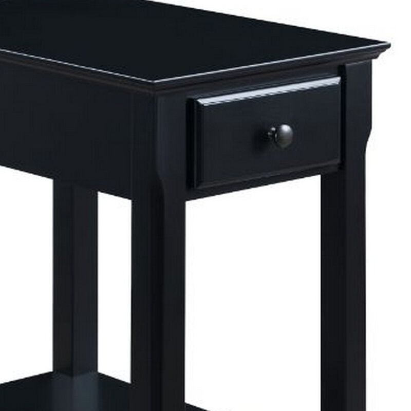 Accent Table with 1 Drawer and Bottom Shelf, Black - Benzara