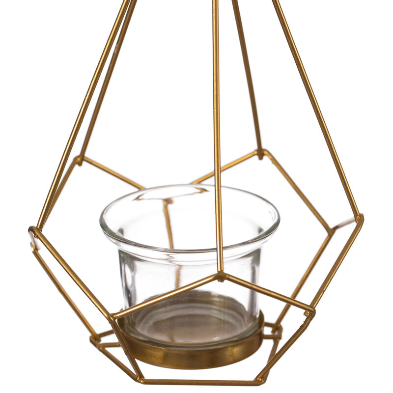 Geometric Framed Swinging Votive Candle Holder Decorative Modern Hanging Lantern Tabletop Centerpiece