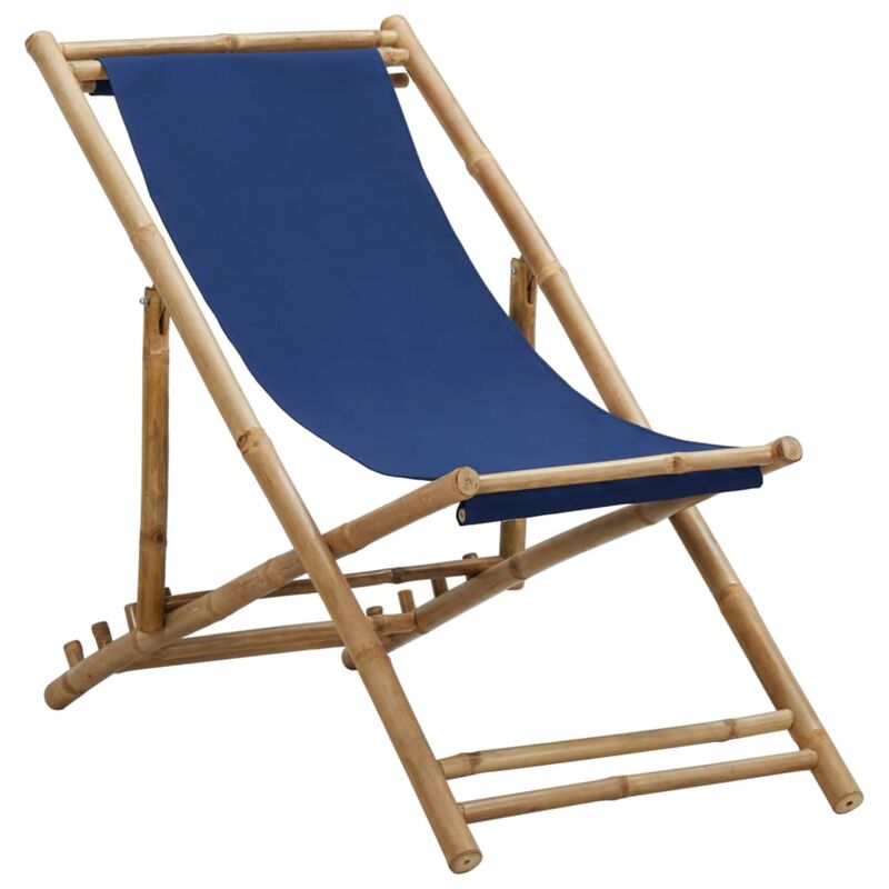 vidaXL Deck Chair Bamboo and Canvas Navy Blue