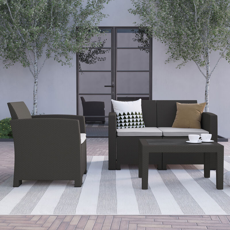 4 PC Gray Outdoor Rattan Set