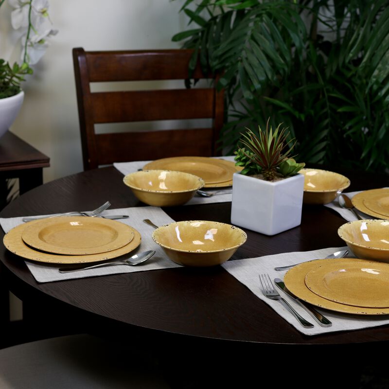 Studio California Melamine Mauna 12-Piece Dinnerware Set in Yellow Crackle Look Decal