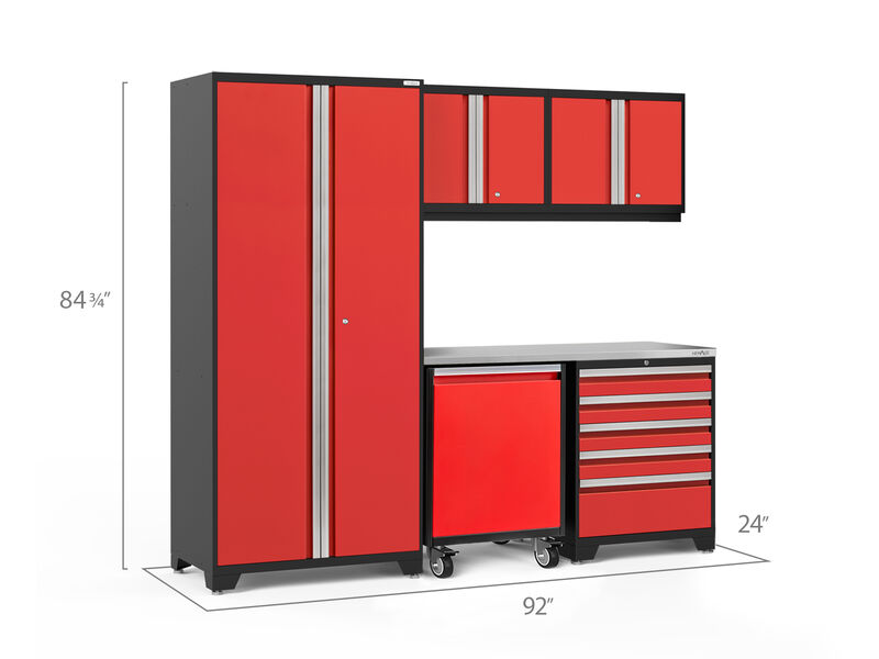 NewAge Products Pro Series 92 in. W x 24 in. D x 84.75 in. H Heavy Duty Steel Garage Storage Cabinet Set, Worktop Included (6-Piece)