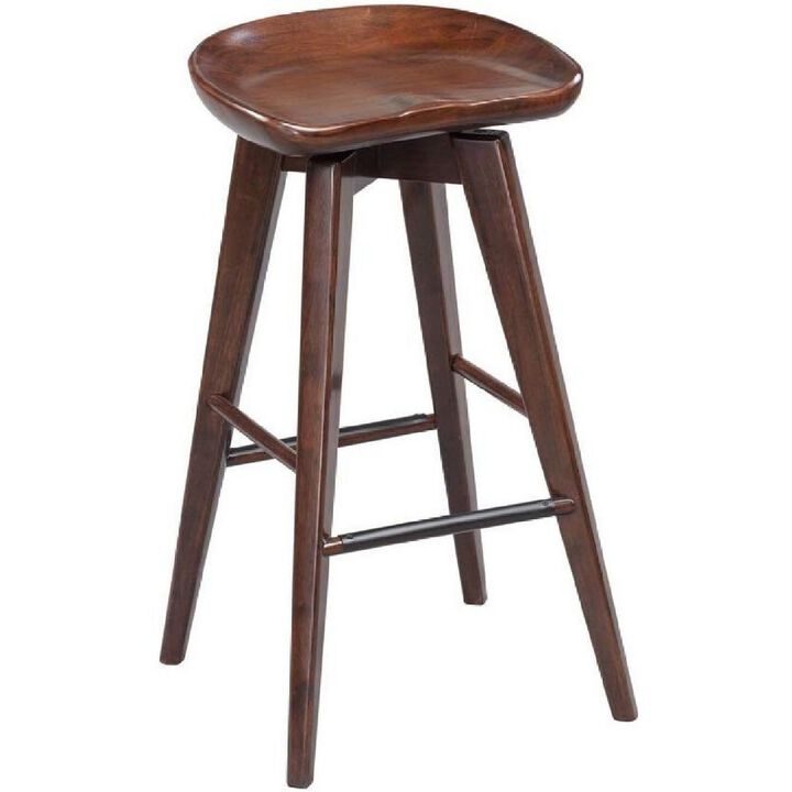 Contoured Seat Wooden Frame Swivel Barstool with Angled Legs, Natural Brown-Benzara