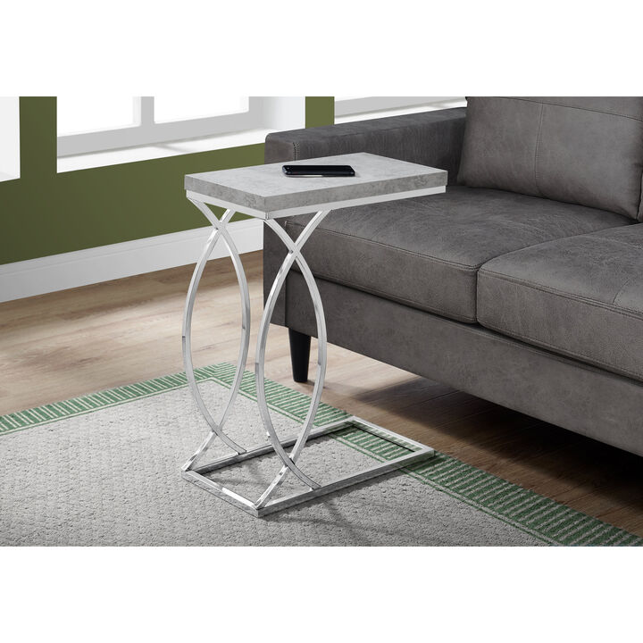 Monarch Specialties I 3185 Accent Table, C-shaped, End, Side, Snack, Living Room, Bedroom, Metal, Laminate, Grey, Chrome, Contemporary, Modern