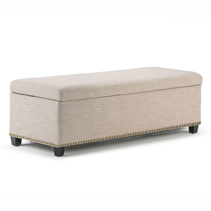 Kingsley 48 inch Wide Transitional Rectangle Large Storage Ottoman in Natural Linen Look Fabric, Assembled
