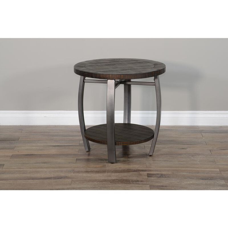 Sunny Designs Homestead 24 Mahogany Wood & Metal End Table in Tobacco Leaf