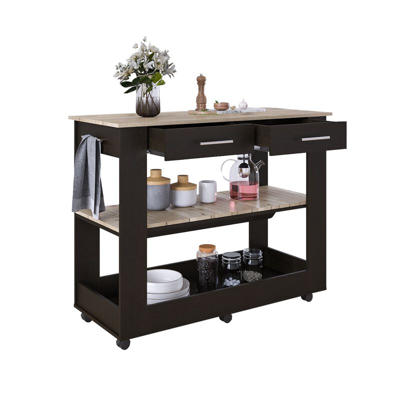 Kitchen Island 46 Inches Dozza, Kitchen, Black / Light Oak