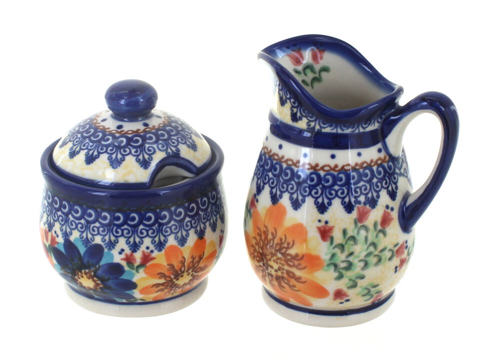 Blue Rose Polish Pottery Alyssa Cream & Sugar Set