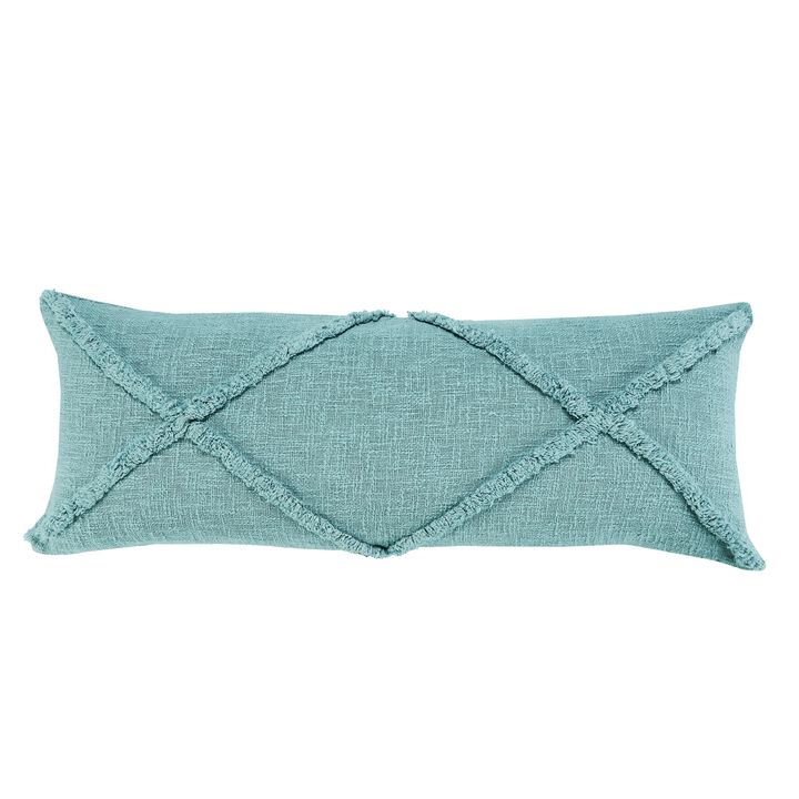 36" Blue Hand Woven Diamond Tufted Rectangular Throw Pillow