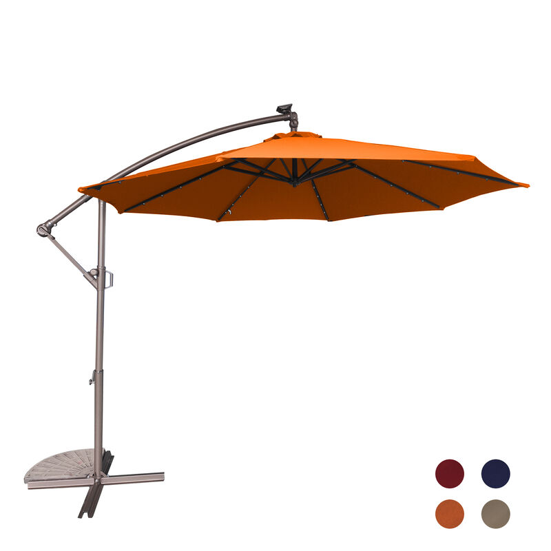 Mondawe 10 Ft Cantilever Patio Offset Umbrella Upgrade Crank Hanging Canopy Umbrella With LED Lamp Bead